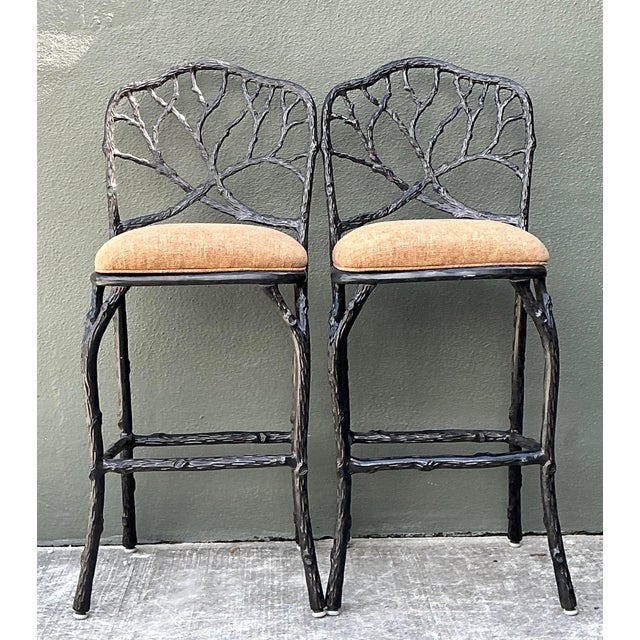 Vintage Veneman Cast Aluminum Branch Barstools. - A Pair For Sale - Image 4 of 12