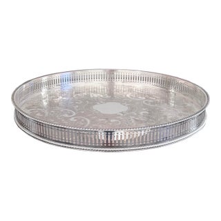 English Sheffield Silver on Cooper Silverplate Footed Gallery Bar Tray For Sale
