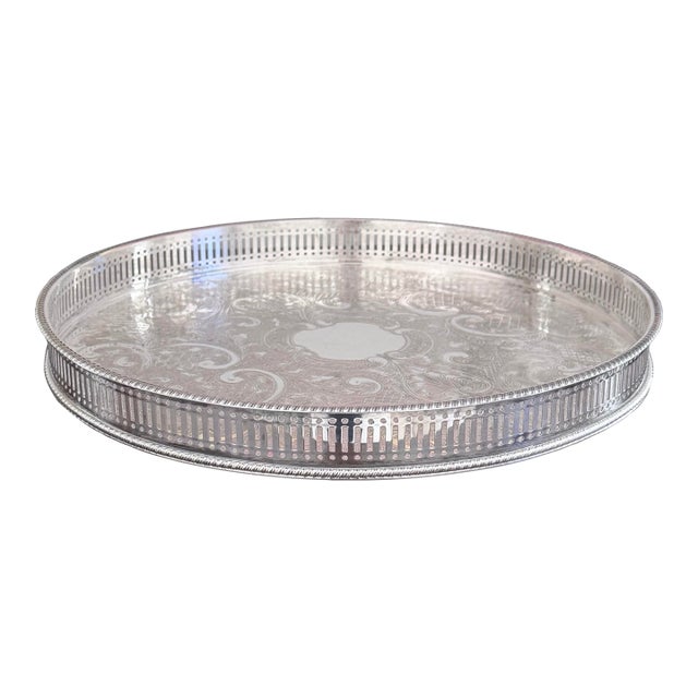 English Sheffield Silver on Cooper Silverplate Footed Gallery Bar Tray For Sale