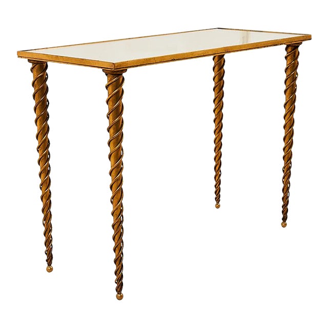 1960s Schumacher Brass & Mirror Spiral Leg Side Table For Sale