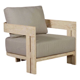 Paradiso Outdoor Solid Teak Wood Chair Natural Look - Gray Fabric For Sale