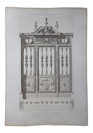 Large Antique Architectural Engraving-Palais de Fontainebleau-Architectural Details