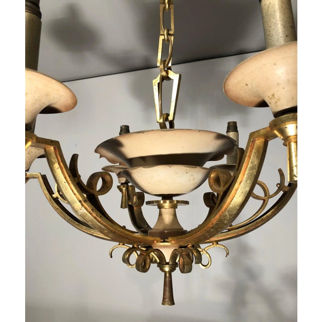 White Lacquered Metal and Brass Chandelier, circa 1940 For Sale - Image 8 of 13