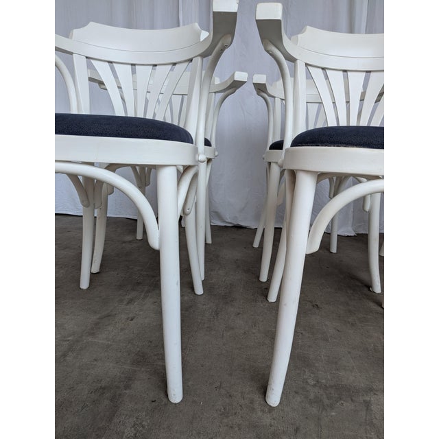 Vintage White Bentwood Dining Chairs with Blue Fabric Seats, 1970s, Set of 6 For Sale - Image 13 of 18