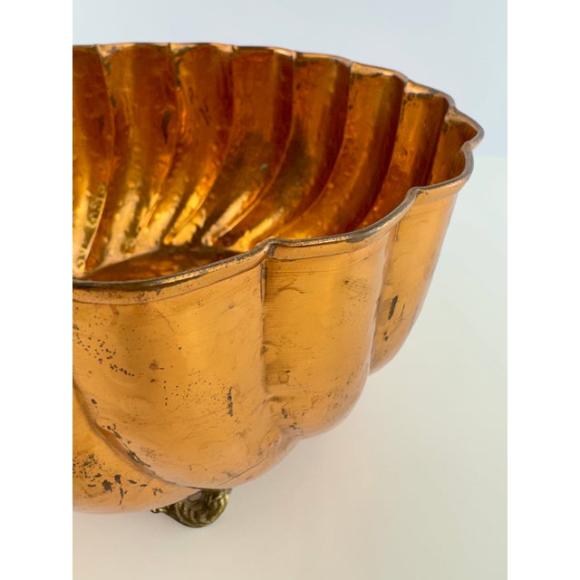 1970s Vintage Hammered Copper Footed Planter With Scalloped Rim For Sale - Image 5 of 7