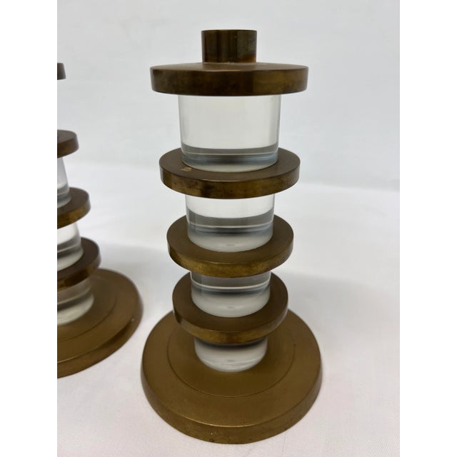 Dolbi Cashier Lucite and Brass Candle Holders, 1987 - a Pair For Sale In Miami - Image 6 of 12