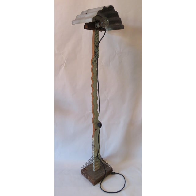 1980s Postmodern Metal & Wood Lamp For Sale - Image 5 of 7