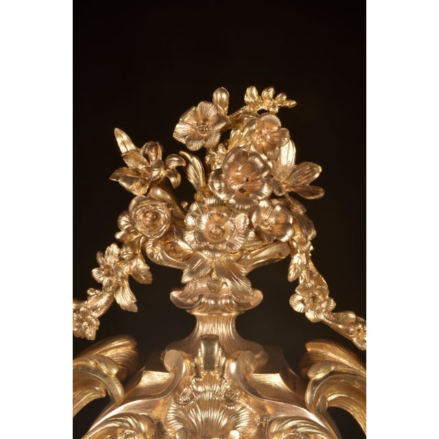 1840s French Louis XV Ormolu Gold Bronze Mantel Clock Set 3pc For Sale - Image 13 of 16