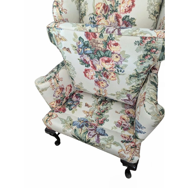 Vintage Grandmillenial Chintz English Rose Wingback Chair For Sale In Charlotte - Image 6 of 16