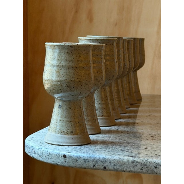 Handmade Speckled Stoneware Goblets, Set of 8 For Sale - Image 15 of 18