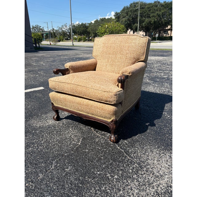 Antique Ball & Claw Upholstered Club Chair For Sale - Image 4 of 5