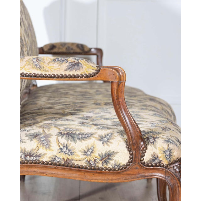 18th Century Louis XV Period Walnut Sofa with Floral Carvings and Tapestry Uphol For Sale - Image 10 of 11