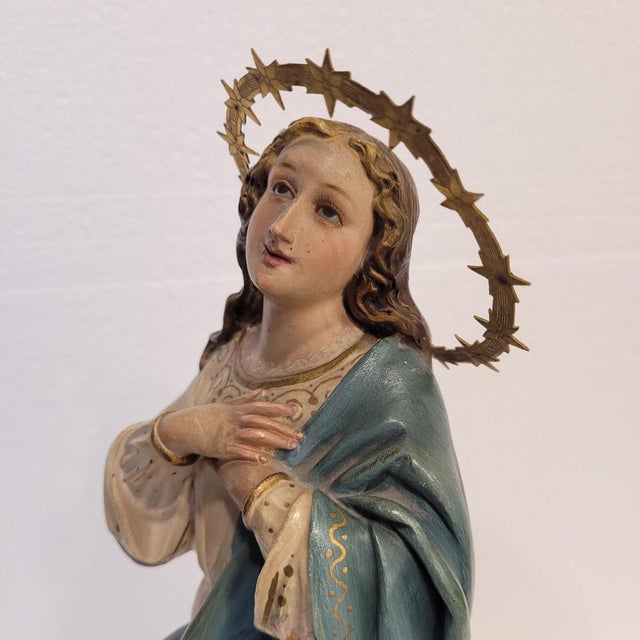 Olot School Artist, Immaculate Conception Sculpture of the Virgin Mary, 20th Century, Wood Pulp For Sale - Image 11 of 18