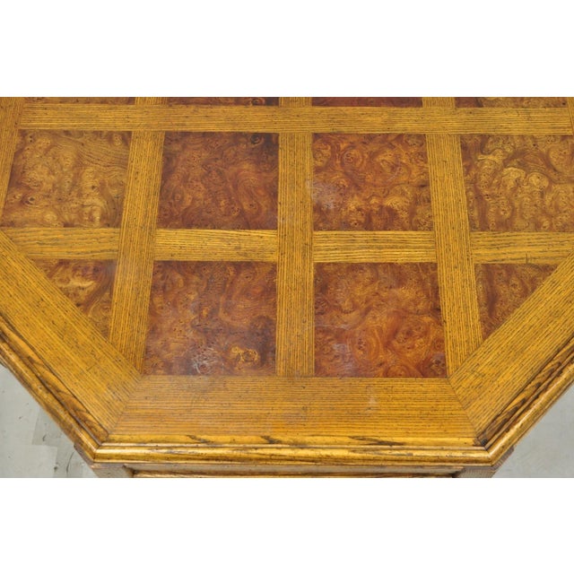 Vintage Baker Barley Twist Oak & Burlwood Parquetry Octagonal Coffee Table For Sale - Image 14 of 17