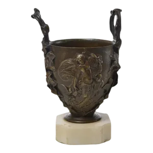 Antique 19th Century Grand Tour Bronze Mounted Urn on White Marble Base