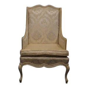 Prince Howard Furniture Co. Cream French Provincial Accent Wingback Arm Chair W. Damask Upholstery