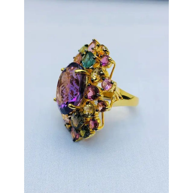 Bochic “Orient” Multi Tourmaline & Amethyst Ring Set In 18K Gold & Silver For Sale - Image 4 of 12