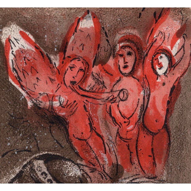 Modern Marc Chagall, Sara et les Anges (Sarah and the Angels), Nude, 1960, Original Lithograph For Sale - Image 3 of 8
