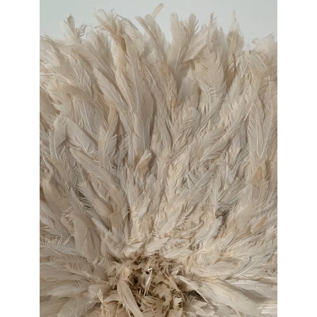Tribal African Juju Feather Headdress, 28 In. Diameter, Off-White For Sale - Image 3 of 4