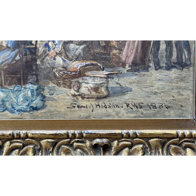 Samuel John Hodson, The Main Market in Trier, 1886, Large Watercolor with Many People For Sale - Image 4 of 8