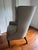 Contemporary Neoclassical Hepplewhite Style Fluted-Leg Wingback Chair in Neutral Gray Linen Weave For Sale - Image 3 of 5