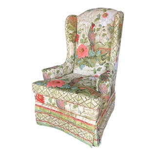 1980s Ethan Allen Bird of Paradise Floral Wingback Chair For Sale