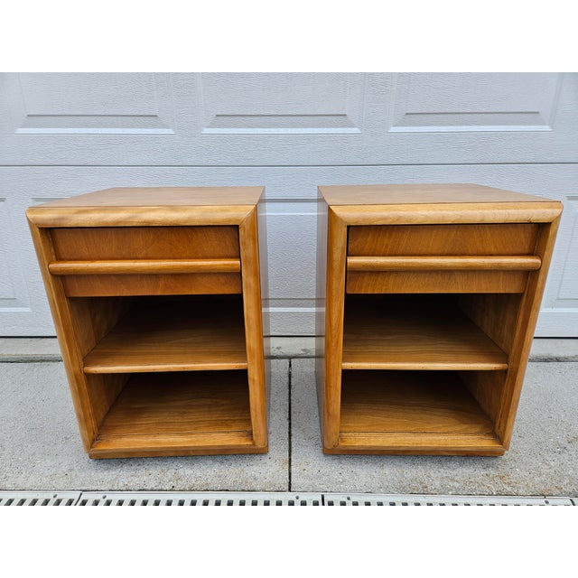 Wood Mid-Century Modern Walnut Robsjohn-Widdicomb Style Nightstands For Sale - Image 7 of 17