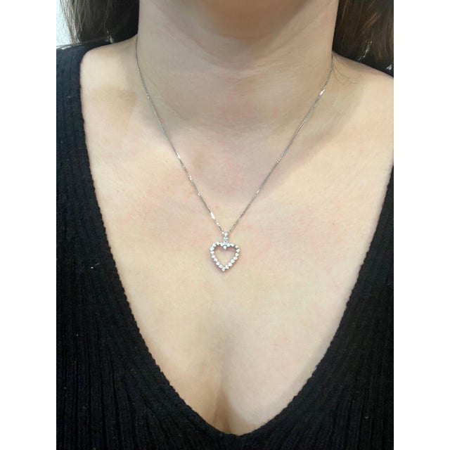 1 Carat Diamond Heart Pendant/ Necklace 14 Karat White Gold with Chain For Sale - Image 12 of 18