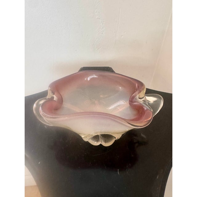 Mid-Century Modern Vintage Murano Pink and Opalescent Glass Bowl Catchall For Sale - Image 3 of 12