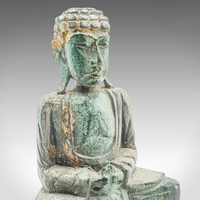 Vintage Carved Deity, Oriental, Bronzed Pine, Buddha Figure, Art Deco, c.1930 For Sale - Image 6 of 9
