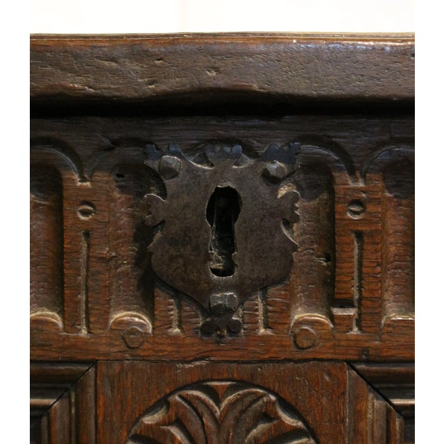 Early 18th Century Inlaid & Carved English Coffer For Sale - Image 9 of 12
