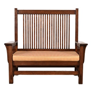 Stickley Style Mission Oak Arts & Crafts Spindle Bench or Settee For Sale