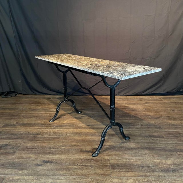 French Mid 20th Century French Marble Top Bistro Cafe Console Table or Writing Desk With Iron Base For Sale - Image 3 of 12