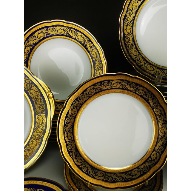 Traditional Blue and Gilt Dinner Plates by Bernardaud & Cie, 1960s, Set of 12 For Sale - Image 3 of 11