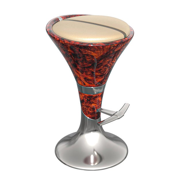 "Il Destino" Bar Stool With Burl Walnut, Stainless Steel, Hand Crafted For Sale - Image 10 of 12