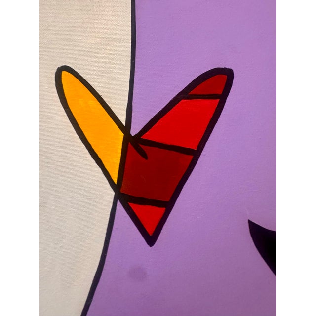 Red “The Kiss” Pop Art Acrylic on Canvas, in the Style of Romero Britto, 36” X 48 For Sale - Image 8 of 9