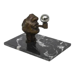 Vintage Victor Salmones Bronze, Chrome and Marble Sculpture Titled Blowing Bubbles