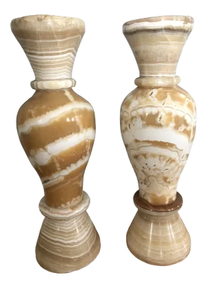 Art Deco Egyptian Alabaster Vase Floor Lamps - a Pair