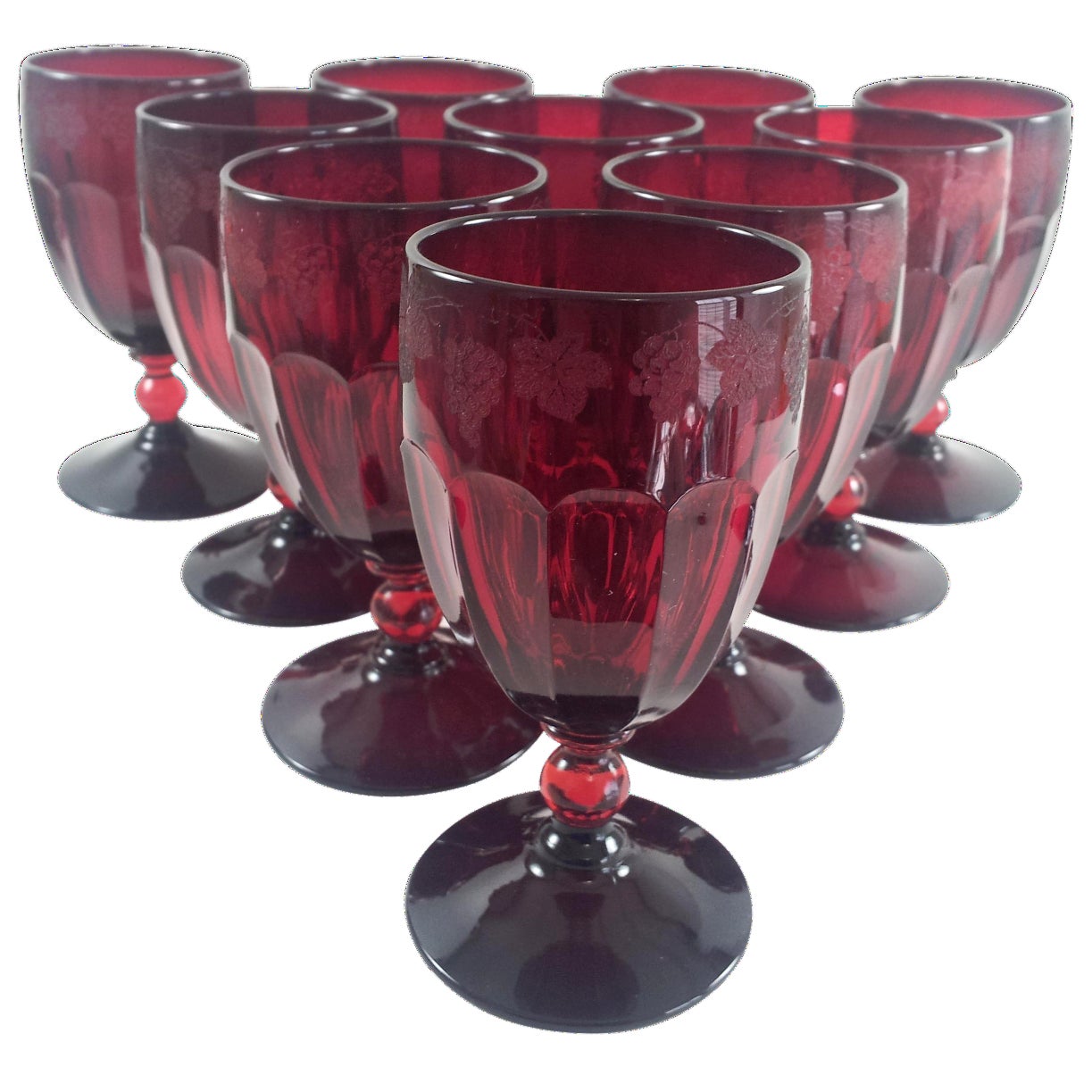 Vintage Art Deco Ruby Claret Wine Goblets Set/10 Chairish