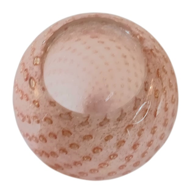 Glass Paperweight Pink W/ Gold Flecks Contolled Bubbles Tealight Holder or Vase For Sale In Austin - Image 6 of 16