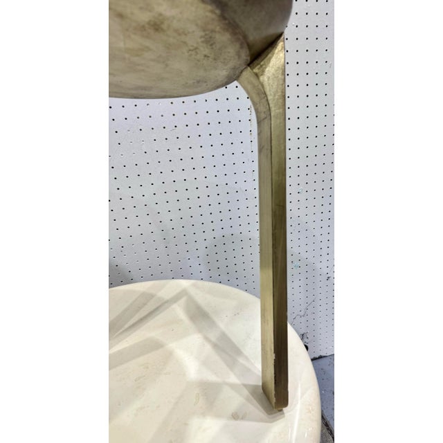 Wood Under Beveled Three Legged Silver Leaf Style Modern Drinks Table For Sale - Image 7 of 9