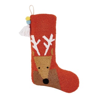 Reindeer Hook Stocking with Pom Pom Tassel For Sale