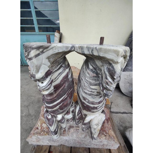Stone Wall Fountain in Breccia Pernice and Giallo Siena Marble, 19th Century For Sale - Image 7 of 12
