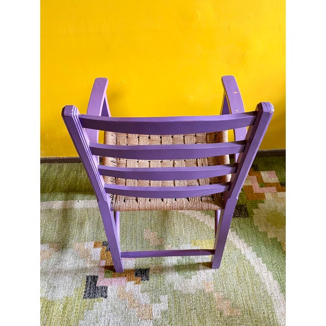 Mid-Century Modern Danish Vintage Ladderback Armchair Featuring a Hand-Woven Rush For Sale - Image 3 of 10