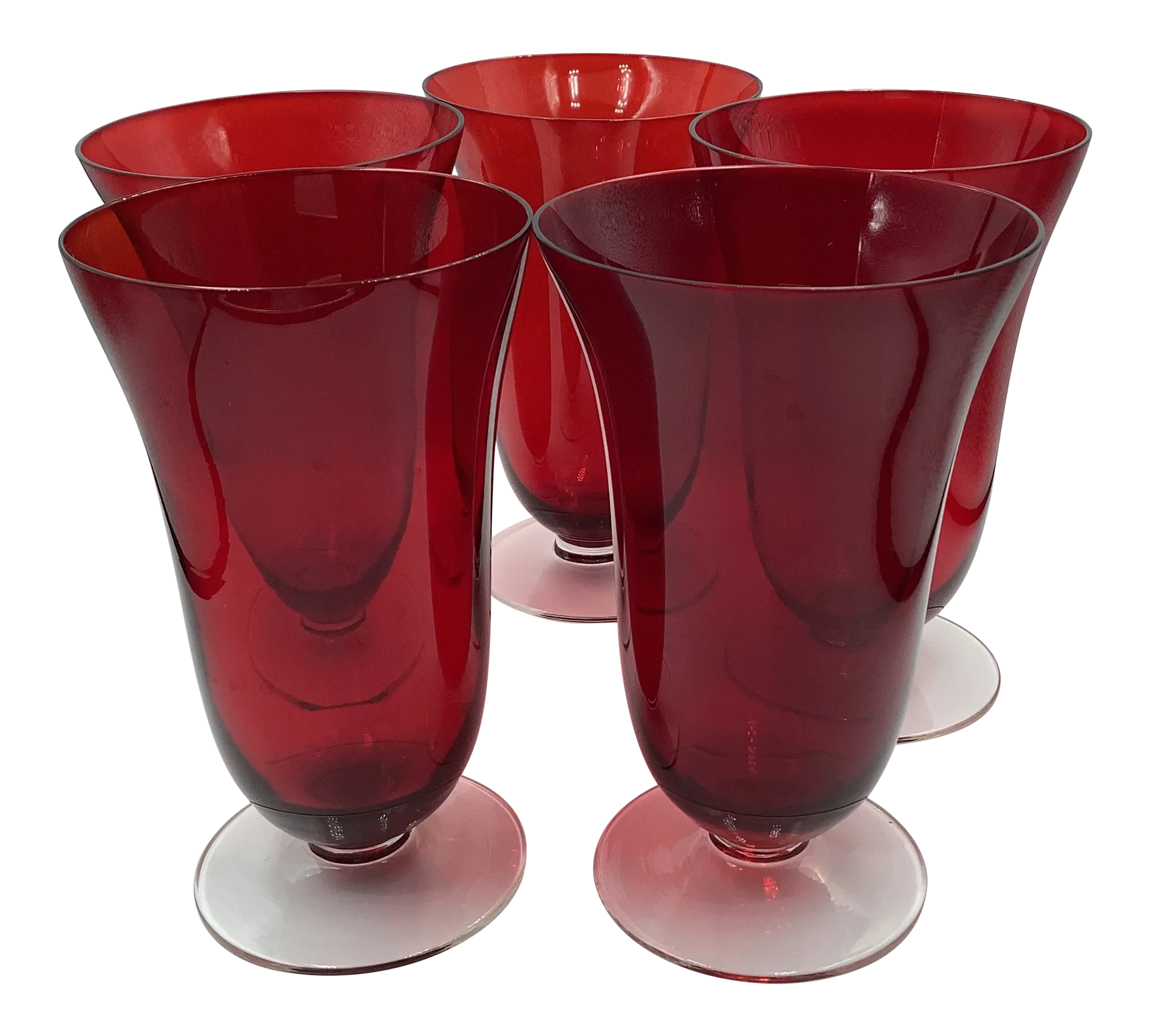 Vintage Red Crystal Fluted Top Water Wine Goblets Glasses- Set of 5, image size:2214x1994