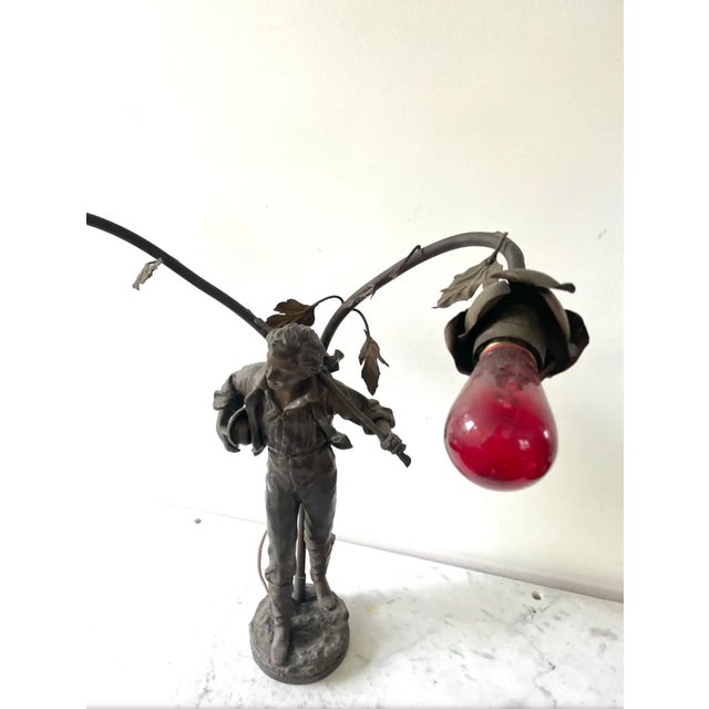 Art Nouveau Vintage Art Nouveau Bronze Spelter Sculptured Table Lamp - Made in France For Sale - Image 3 of 11