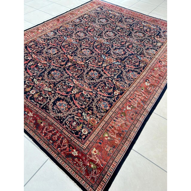 This master piece is a wool pile genuine made very fine antique Persian Sultanabad carpet with Mustufi pattern-
