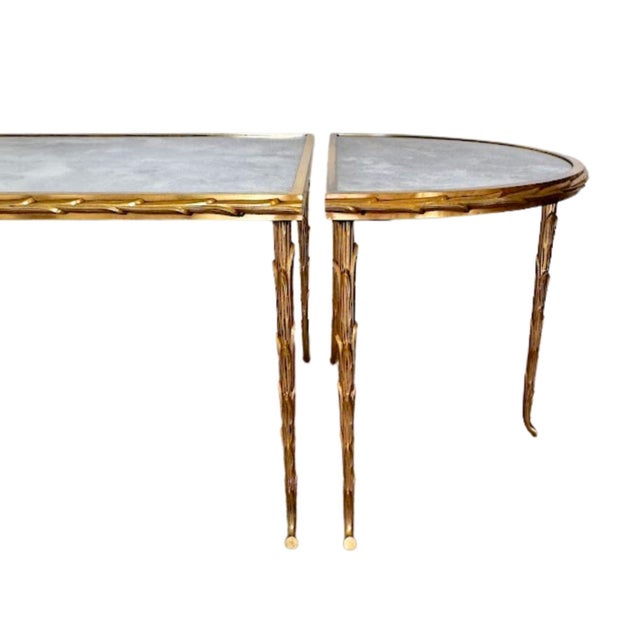 Hollywood Regency Mid-Century Baguès Bronze Doré Palmier Tripartite Coffee Table, Circa 1950 For Sale - Image 3 of 16