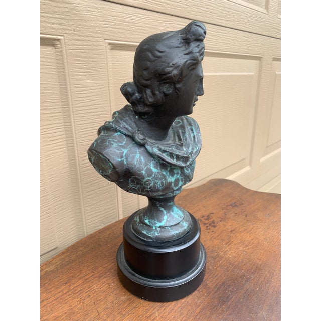 Classical Verdigris Brass Bust of Apollo Belvedere For Sale - Image 4 of 11