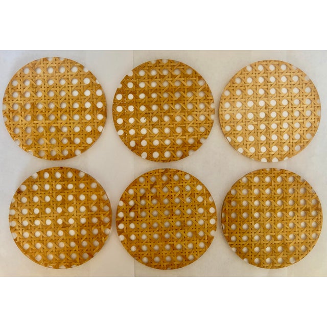 Italian Lucite & Caning Coasters/ Set of 6 For Sale - Image 4 of 4